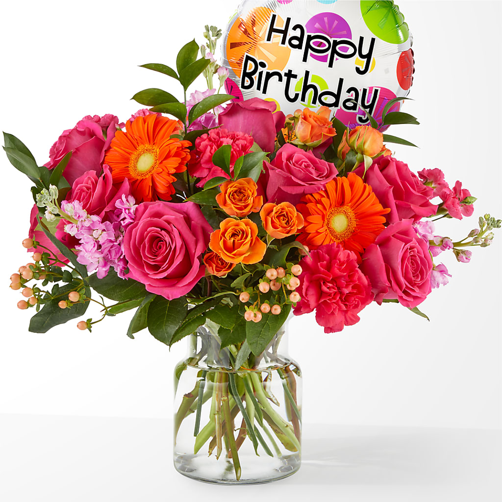 Fiesta Bouquet with Birthday Balloon – Mc Gardens, Las Vegas NV
