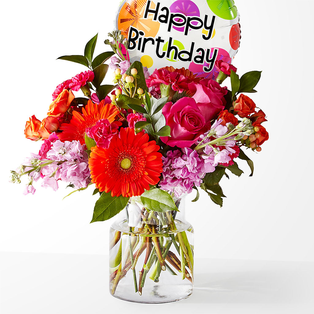 Fiesta Bouquet with Birthday Balloon – Mc Gardens, Las Vegas NV