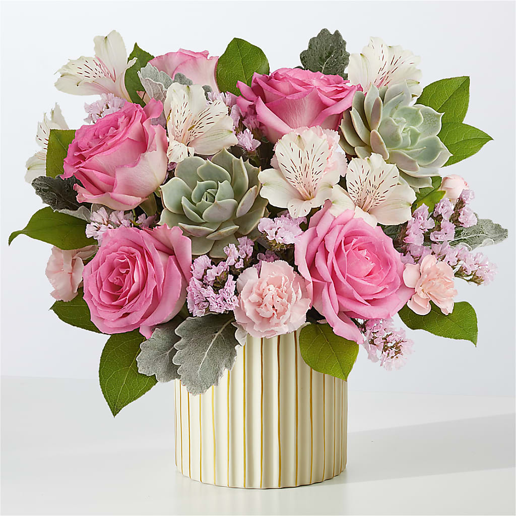 Dusty Rose Bouquet with Ivory Vase – Mc Gardens, Las Vegas NV