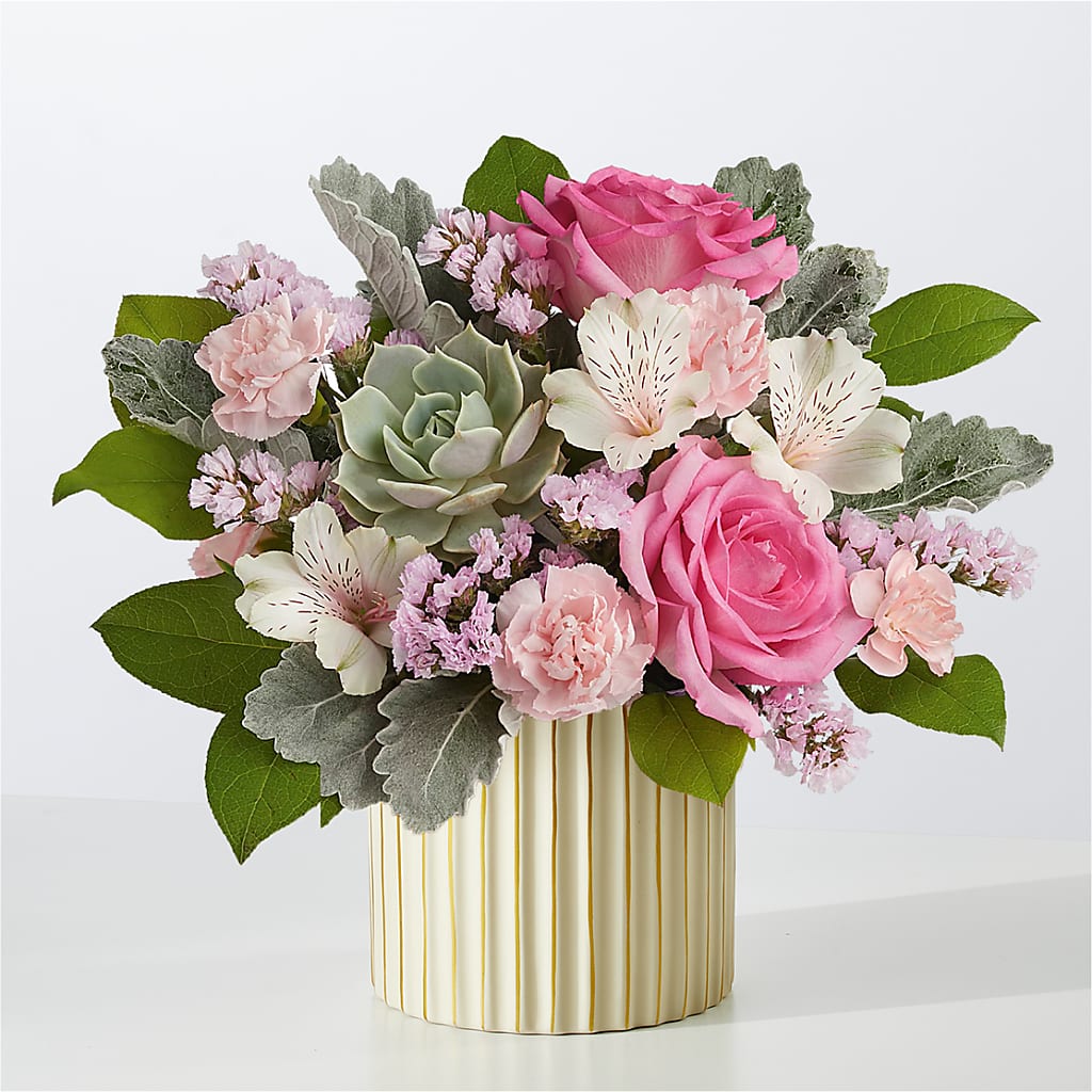 Dusty Rose Bouquet with Ivory Vase – Mc Gardens, Las Vegas NV
